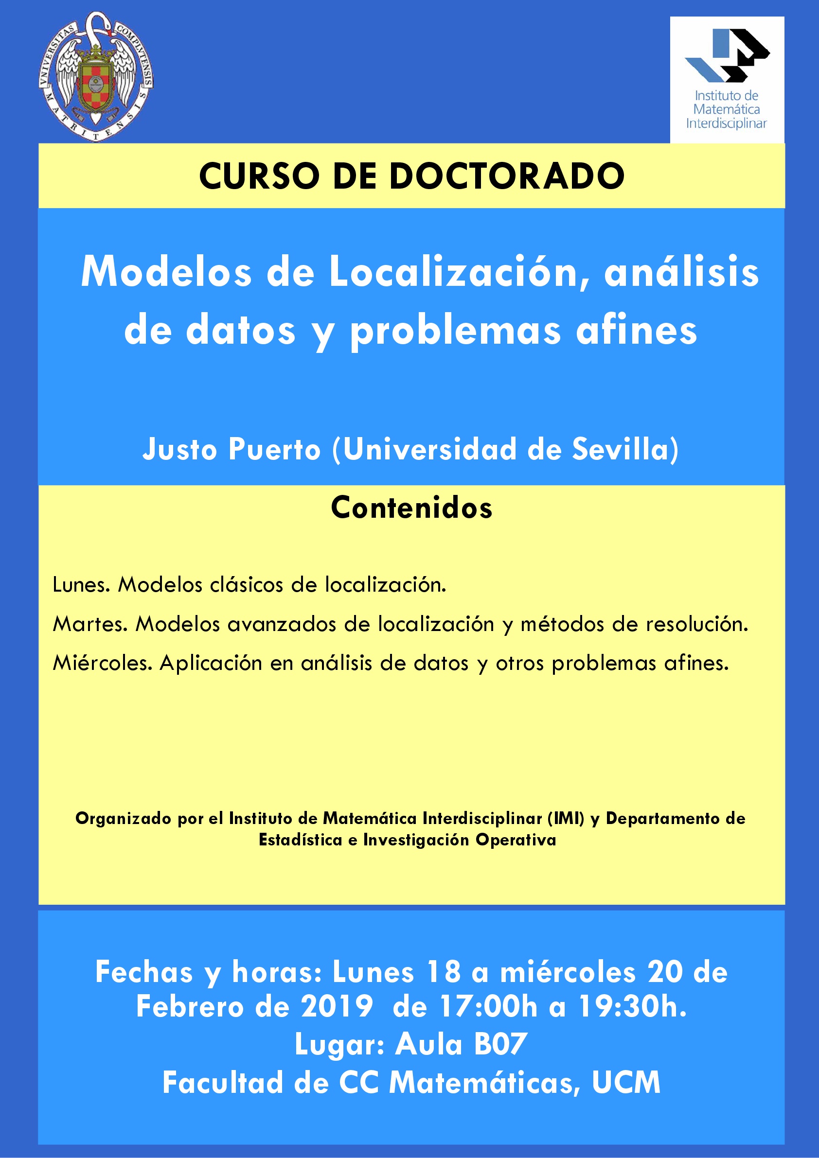 Curso de doctorado: Modelos de localización, análisis de datos y problemas  afines - Inicio